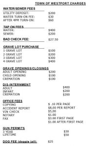 Westport Misc Fee Charges